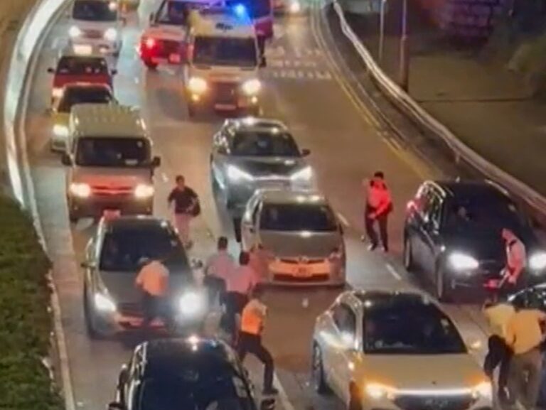 被告案發當晚駕一架銀色私家車夾在兩架車中間,不停踩油嘗試駛走,司機突然倒車,一名警員被撞到,捲入車底。