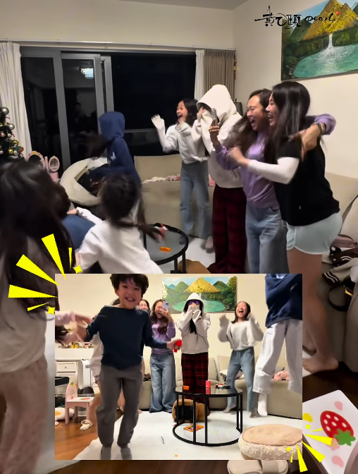 林盛斌妻子與四名子女從電視直播得悉丈夫得獎後，全家開心得大叫大跳。（pealwong@IG）