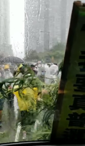 有人用樹枝撬起車頭防護網。（影片截圖）