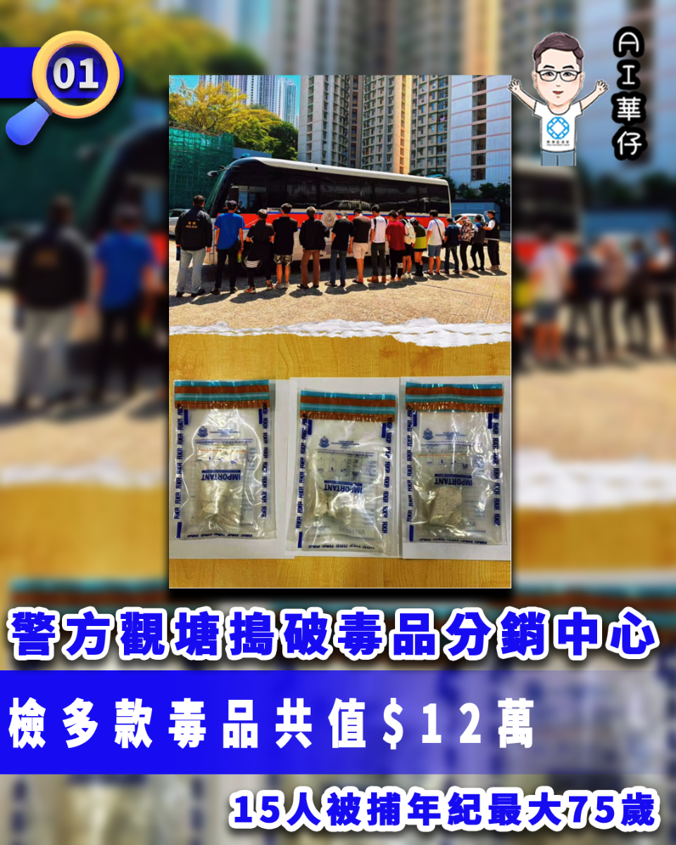 AI華仔 觀塘那些事幫你全追蹤！觀塘搗破毒品分銷中心 檢12萬元毒品拘15人