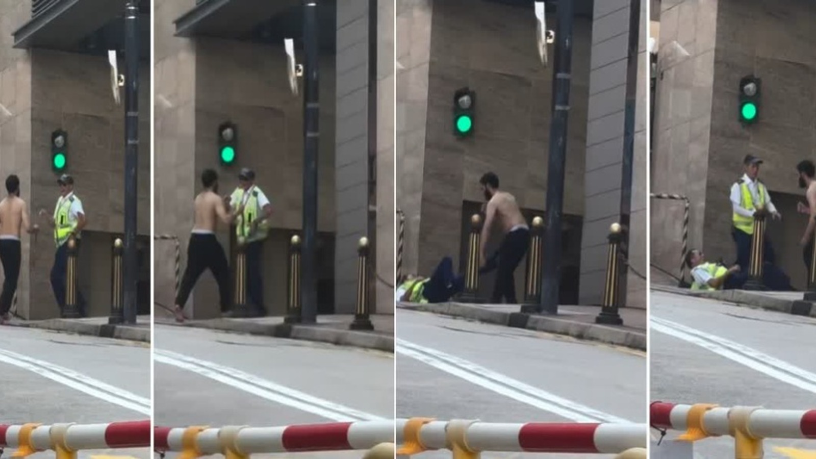 【堅有片】碧瑤灣赤膊男疑精神異常持刀追趕途人　一名保安走避期間倒地被刺傷