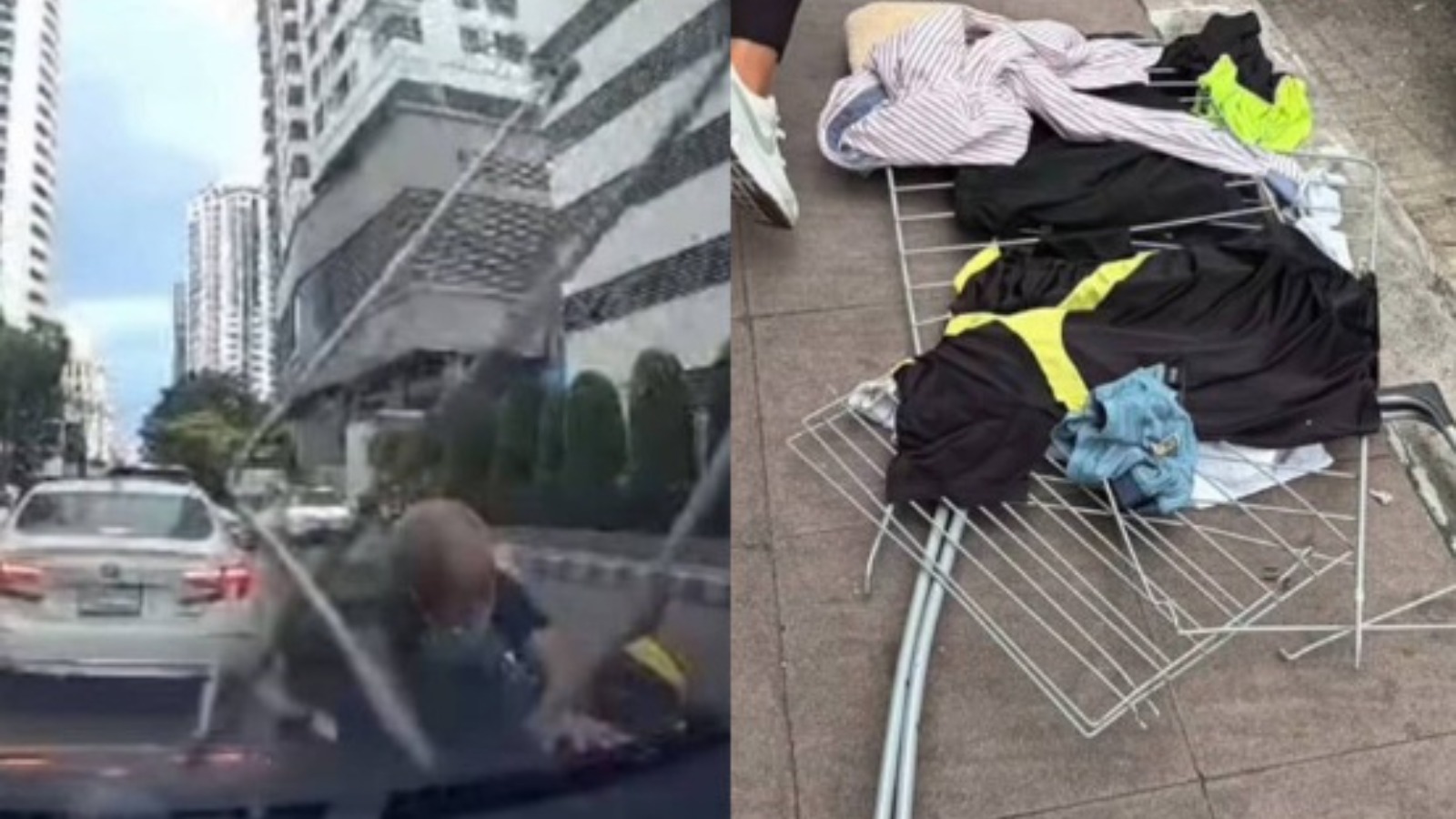 【堅有片】曬衣架突從天而降　鐵騎士及乘客被擊中釀兩傷　網民：以為有人跳樓