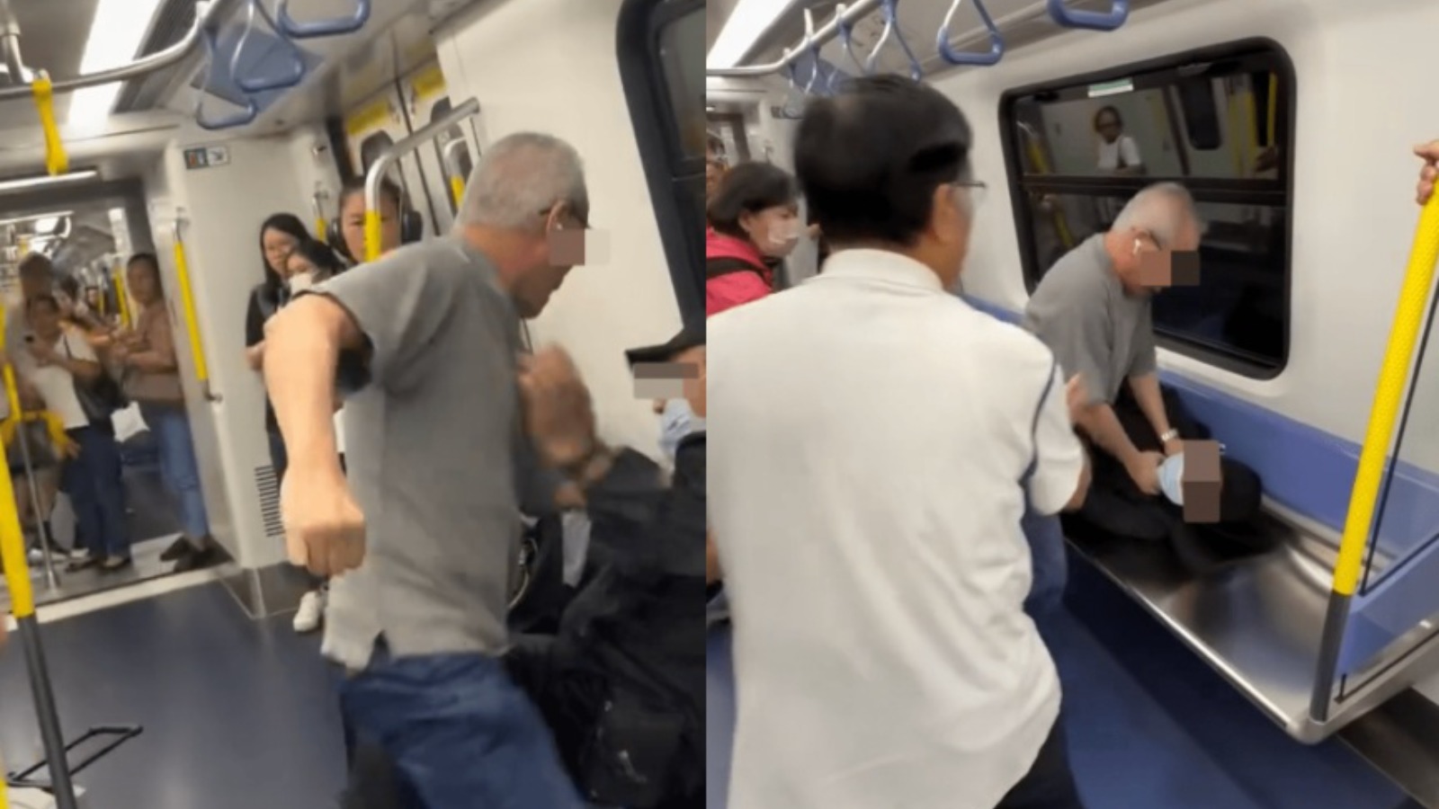 【堅有片】兩中年漢港鐵車廂爆衝突　目擊者見有人勒頸即按緊急掣求助